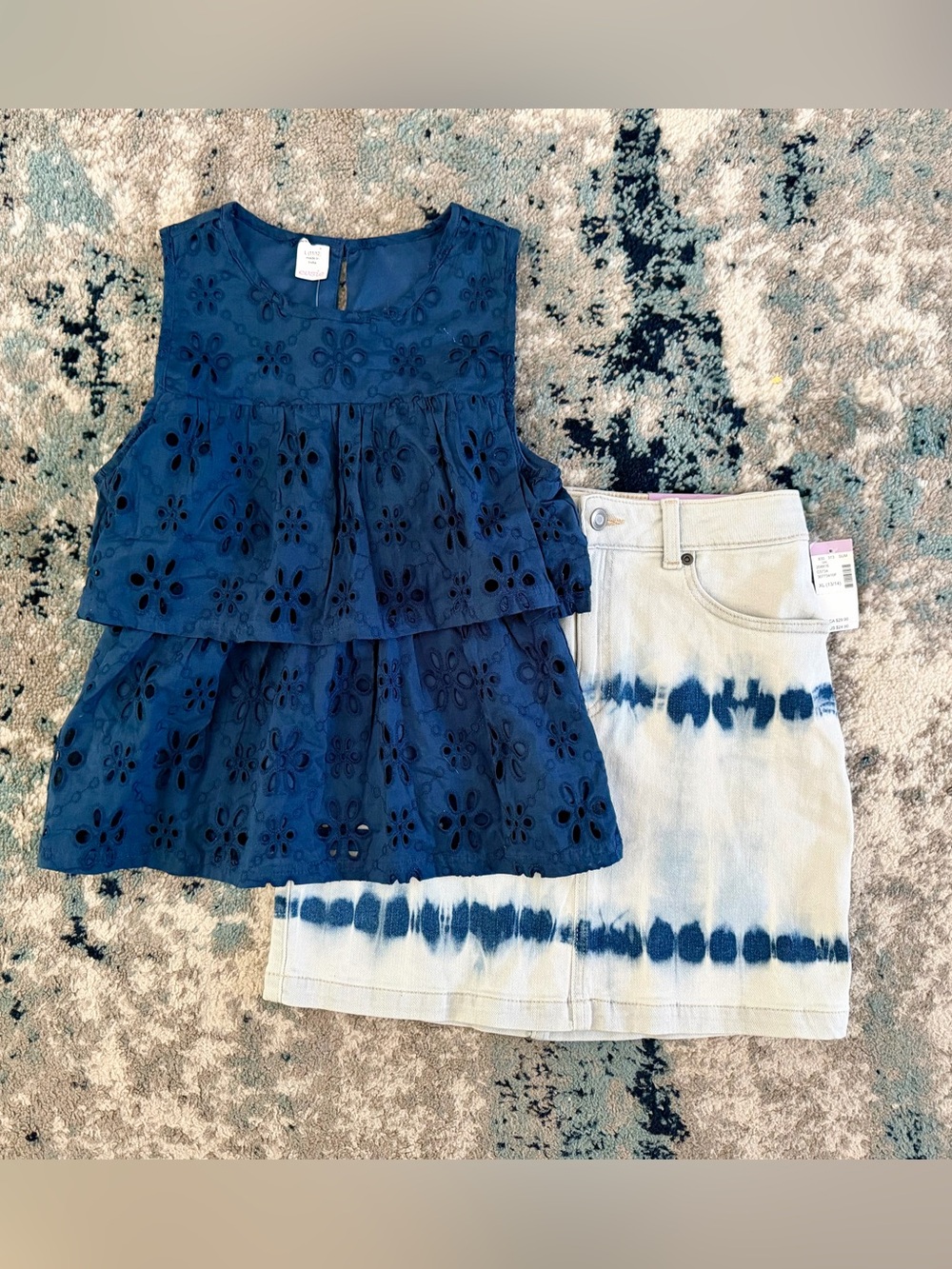 Maurice’s Kids Eyelet Tiered Tank Top L(10-12) and Tie-Dye Denim Skirt XL(13/14)